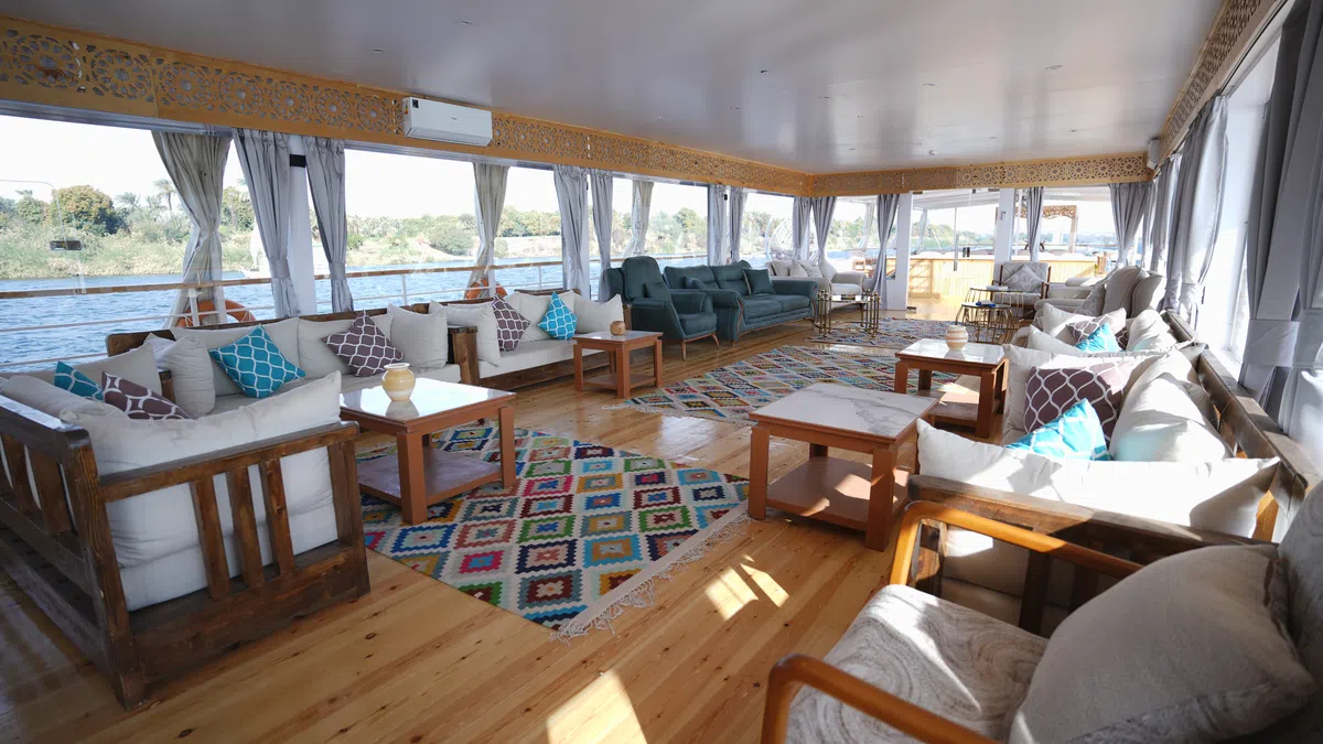 Dahabiya dining area aboard Soul of the Nile luxury Nile cruise — 2027 Solar Eclipse trip