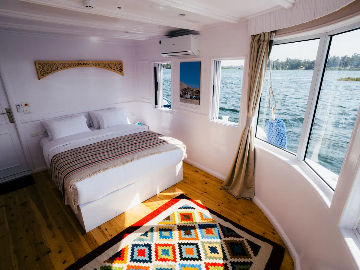 Dahabiya luxury suite aboard Soul of the Nile luxury Nile cruise — 2027 Solar Eclipse trip
