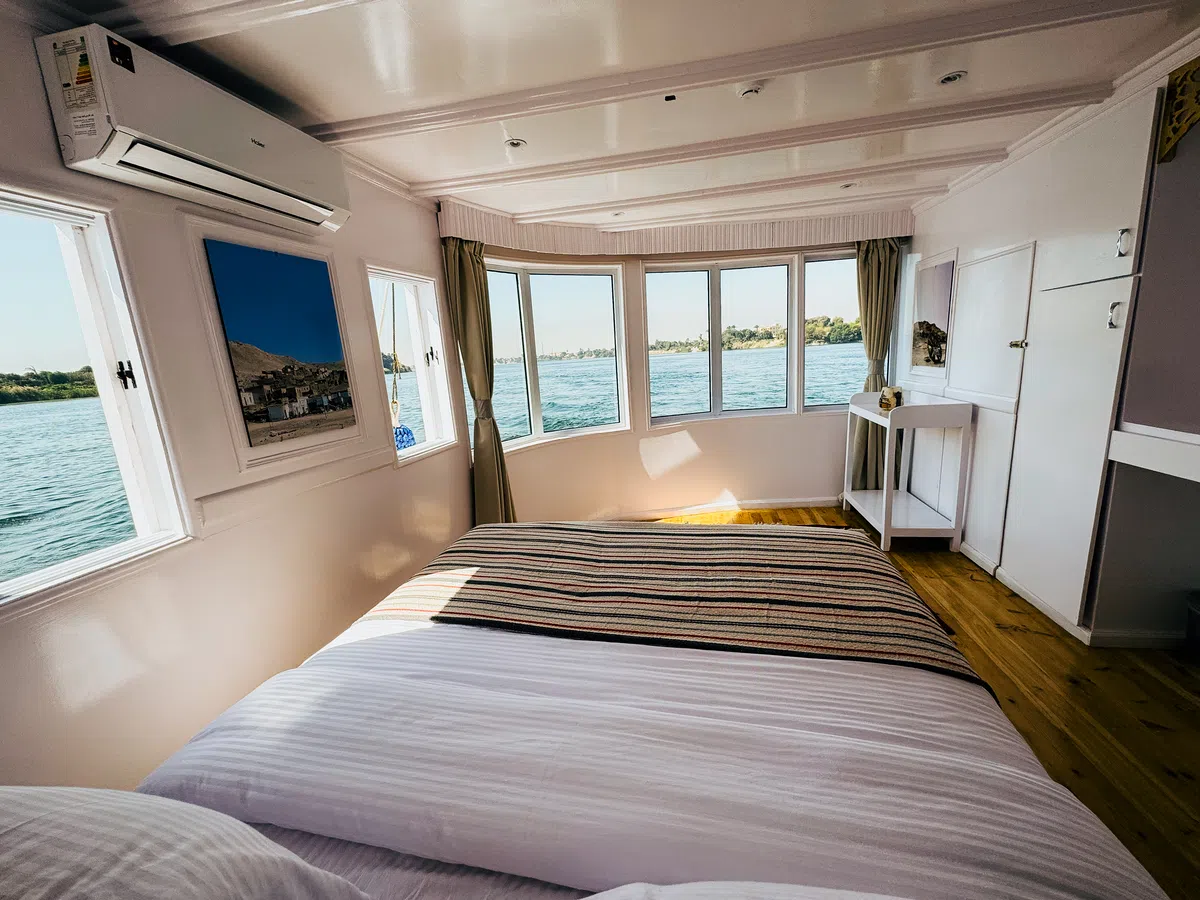 Dahabiya luxury suite aboard Soul of the Nile luxury Nile cruise — 2027 Solar Eclipse trip