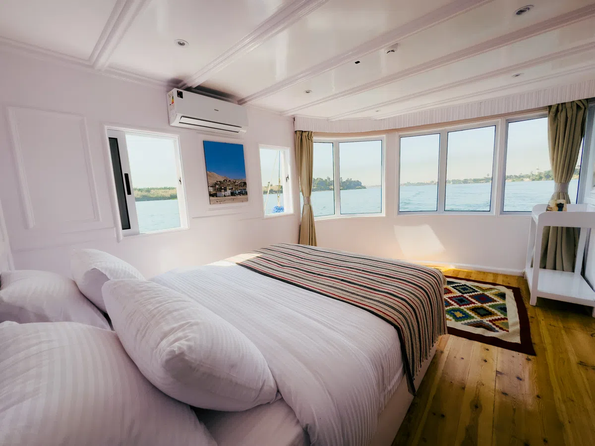 Dahabiya luxury suite aboard Soul of the Nile luxury Nile cruise — 2027 Solar Eclipse trip